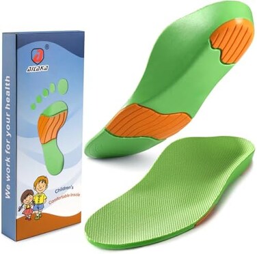 Ailaka Kids Orthotic Cushioning Arch Support Shoe Insoles, Children Pu Foam Inserts for Flat feet, Plantar Fasciitis, Feet Heel Pain Relief, Green, 5-7 M US Big Kid