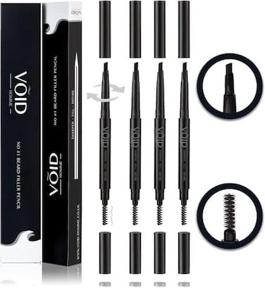 قلم تحديد اللحية للرجال من VOID Homme (أسود، مجموعة من 4 أقلام - طقم أقلام لحية كاملة فورية مع قلم تحديد سهل الاستخدام وقلم تعبئة مقاوم للماء)