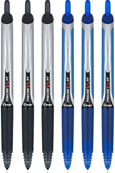 Pilot Precise V5 RT Retractable Rolling Ball Pens, Extra Fine Point, 3 Black3 Blue, (6 Pens