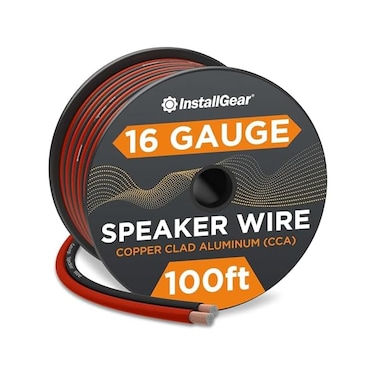 كابل مكبر صوت InstallGear عيار 16 AWG بطول 100 قدم (أحمر/أسود) - كابل صوت عالي الجودة وناعم الملمس (مثالي للاستخدام مع مكبرات صوت السيارات، وأجهزة الاستريو، ومكبرات صوت المسرح المنزلي، وأنظمة الصوت ال