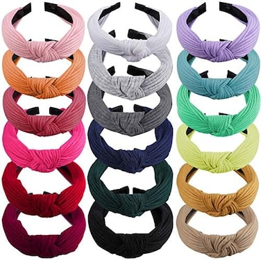 SIQUK 18 Pieces Top Knot Headband Wide Turban Headband Cloth Cross Knot Headbands for Women and Girls