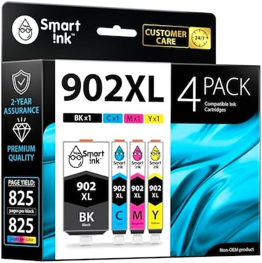 Smart Ink Compatible Ink Cartridge Replacement for HP 902XL 902 XL (Black XLC/M/Y XL 4 Pack Comboto use with Officejet 6951 6954 6956 6958 6962 6950 Officejet Pro 6968 6974 6975 6978 6960