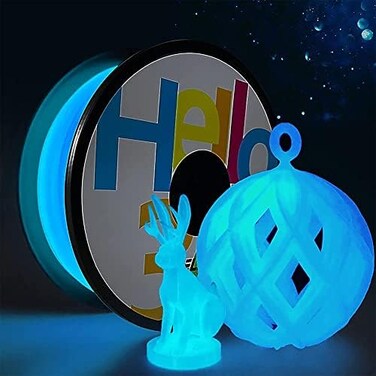 خيوط طابعة ثلاثية الأبعاد HELLO3D PLA، خيوط PLA مضيئة في الظلام 1.75 مم، خيوط طابعة ثلاثية الأبعاد PLA للطابعات والأقلام ثلاثية الأبعاد، بكرة واحدة 1 كجم من خيوط التوهج الأزرق في الظلام