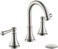 صنبور حوض حمام تايم أرو بمقبضين، 8 بوصات، عريض، نيكل مصقول، مع مصرف منبثق، صنبور حمام/مغسلة/مرحاض عصري ذو قوس عالٍ، 3 فتحات، مع صنبور نحاسي دوار 360 درجة، TAF830Y-BN