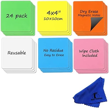 Navy Penguin Dry Erase Magnets Set - 24 Pack - 4x4" Whiteboard Magnetic Planning Pads Labels - Small White Board Magnet Strips Name Tags for Home, Office and Classroom