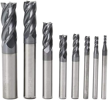 مجموعة أدوات CNC عالية الجودة، قاطع تفريز من كربيد التنجستن بأربعة حواف، رؤوس توجيه دوارة، ساق مستقيمة، 2-12 مم، 8 قطع