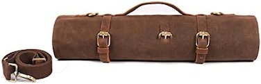 Hersent Large Chef's Knife Roll Bag, Heavy Duty Waxed Canvas Knife Carrier, 11 Pockets Kitchen Cooking Tools Storage Case, Easily Carried By Shoulder Strap ForProfessional Chefs, Culinary School Stude
