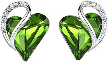 Leafael Infinity Love Heart Earrings for Women, Birthstone Crystal Earrings with Healing Stones, Silver-tone Crystal Stud Earrings, Allergy-Free Jewelry Gift for Women with Gift Box
