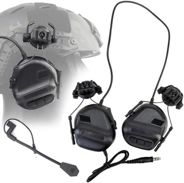 ATAIRSOFT Tactical Headset Unlimited Power Intercom with Microphone Waterproof Hunting Shooting Headphones Earmuff No noise Reduction Function (Black