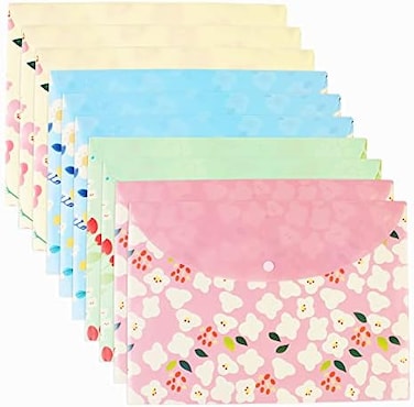 Tongcloud 10 pcs Style Floral Printed A4 Paper Document File Folder Poly Envelopes Document Organizer Booklet File Paper Folders with Snap Button 4 Color (4 Color, A4