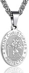 P. BLAKE Oval Saint Christopher/Michael/Joseph/Jude/Virgin Mary/Joseph/Francis/Patrick/Anthony/Benedict/Thomas Necklace for Men Women, Stainless Steel Catholic Patron Pendant with Chain 24 Inches