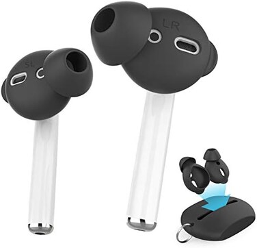 AhaStyle 4 Pairs AirPods Ear Tips Silicone Earbuds Cover Compatible with Apple AirPods (2 Pair Large2 Pairs Small, Black