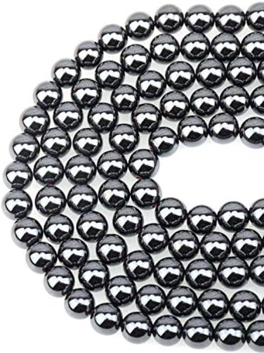 LPBeads 100PCS 8mm Natural Hematite Beads Gemstone Round Loose Beads for Jewelry Making with Crystal Stretch Cord
