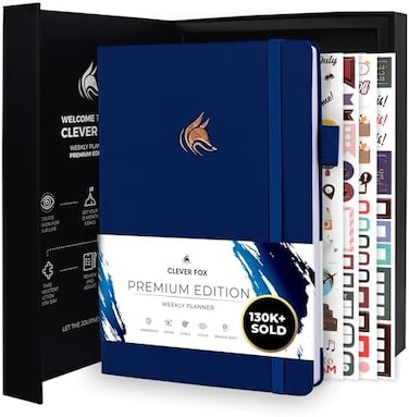 Clever Fox Planner Premium Edition &ndash; Undated Luxurious WeeklyMonthly Planner to Increase Productivity and Hit Your Goals &ndash; Organizer &ndash; Start Anytime, A5, Lasts 1 Year, Navy Blue (Weekly