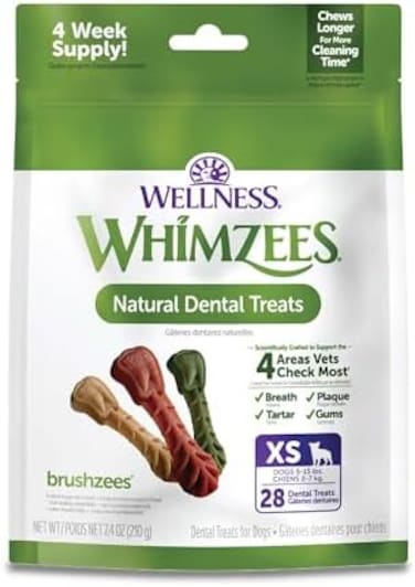 Whimzees Wellness Daily Brushzees Dog Dental Treats, Natural Chews, Extra Small Size Stick, (28 Count