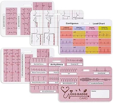 Lisol EKG Badge Card EKG Badge Buddy Nursing Reference Interpretation ECG Ruler Measurement Cardiac, Cheat Sheet Nurse Accessories for Work Stemi Telemetry Interpretation 12 Lead ECG Rate Pocket Cards