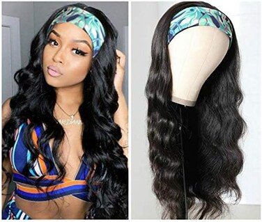 catti Body Wave Headband Wig Human Hair for Black Women Glueless None Lace Front Wigs Human Hair 9A Brizilian Virgin Hair Machine Made Headband Wigs Human Hair 150% Density (22" Headband wigs