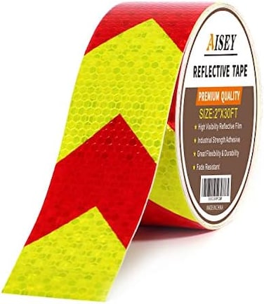 AISEY Reflective Tape Waterproof High Visibility RedYellow, Industrial Marking Tape Heavy Duty Hazard Caution Warning Safety Adhesive Tape Outdoor 2 Inch by 30 Feet