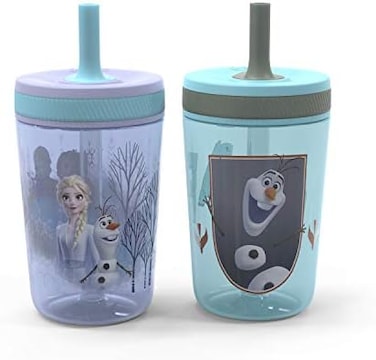Zak Designs Disney Frozen II Movie Kelso Tumbler Set, Leak-Proof Screw-On Lid with Straw, Made of Durable Plastic and Silicone, Perfect Bundle for Kids (Frozen 2 Olaf, 15 oz, BPA-Free, 2pc Set
