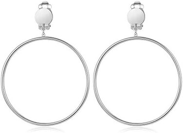 BIRSTONE Clip on 2 Inch Large Big Hoop Minimalist Earrings