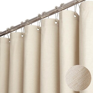 BTTN 54" Wide Shower Curtain, Linen Textured Heavy Fabric Shower Curtain Set 54"x78" with 10 Plastic Hooks, Luxury Heavy Fabric Shower Curtains