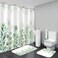 DDQQ Green Leaves Shower Curtain Sets with Non-Slip Rug, Toilet Lid Cover and Bath Mat, Plant Leaves Shower Curtain Sets with 12 Hooks, Durable Waterproof Shower Curtain for Bathroom Set Decor