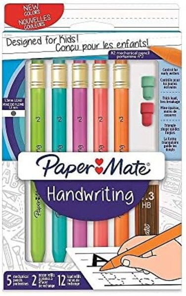 Paper Mate Handwriting 5 Mechanical Pencils2 1.3mm Lead 2 eraser refills 12 lead refills