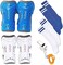 Wrzbest 2 Pair Kids Soccer Football Shin Guards Protector Calf Knee Protective Gear and 2 Pair Long Sleeve Socks with Professional Referee Whistle for Teenagers,Boys,Girls,Kid,Youth (Age 5 to 13