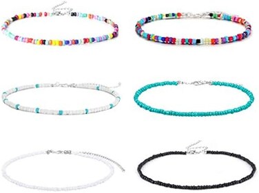 Wremily 4-12 Pieces Beaded Choker Necklaces for Women Boho Seed Bead Choker Set Hawaiian Handmade Turquoise Beach Beads Necklace Chain Jewelry