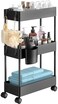 Pipishell PIUC04 Slim Storage Cart with Wheels, Black ABS Material, 3 Shelf Utility Cart for Bathroom, Laundry, Kitchen, Narrow Spaces