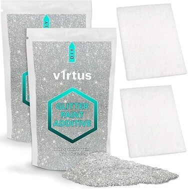 v1rtus Silver HOLOGRAPHIC Glitter Paint Additive [200g] New 2022 Technology, 2 x Finishing Buffing Pads Included Mix with Any Emulsion Paint for Perfect Interior or Exterior Walls, Ceilings, and Wood