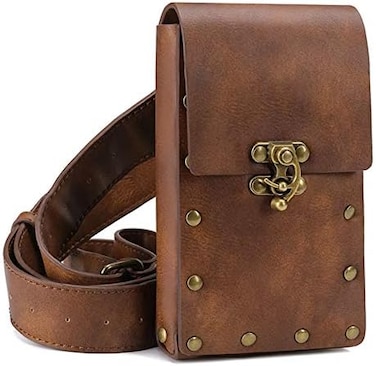 SUMGOGO Belt Pouch Waist Bag Fanny Pack Medieval Vintage Leather Pouch Cellphone Holder Holster Carry Belt Purse Pocket Casual Hiking Festival Renaissance Faire Costume Props Travel Wallet (Brown, Bro