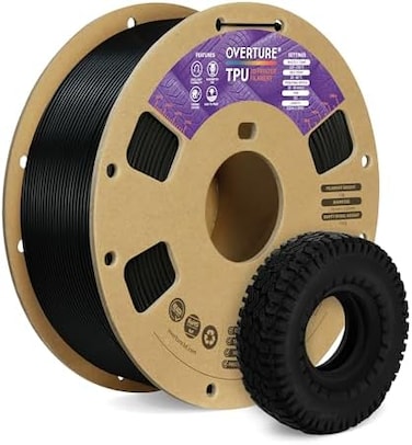 خيوط طباعة ثلاثية الأبعاد مرنة من مادة TPU من أوفيرتشر، قطرها 1.75 مم، بكرة 200 × 200 مم، وزنها 1 كجم (2.2 رطل)، دقة الأبعاد ± 0.05 مم، عبوة واحدة (أسود)