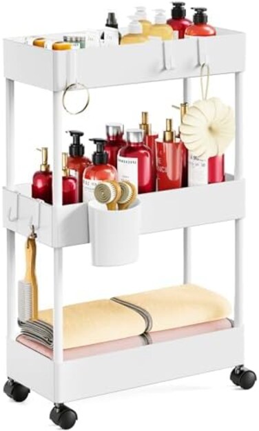 Pipishell Slim Storage Cart with Wheels, Bathroom Cart Organizer Small, Rolling Cart for Bathroom, Laundry Room, Kitchen, Narrow Space, White PIUC04W