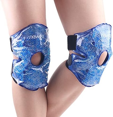 NEWGO Knee Cold Pack 2 Pack, Reusable Soft Gel Freeze Knee Wrap, Gel Beads Knee Cold Pack for Injury, Ice Packs for Knee Surgery, Joint Pain, Arthrit and Chronchron Pain, Relief Swelling, Bruises