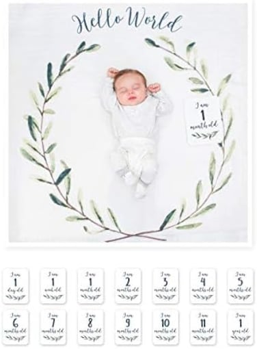 lulujo Baby&rsquo;s First Year Milestone Blanket and Card Set40in x 40in (Hello World
