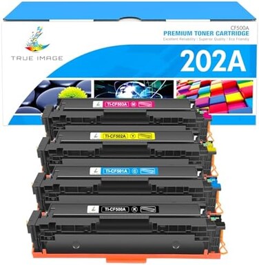 خرطوشة حبر بديلة متوافقة من TRUE IMAGE لطابعات HP Color LaserJet Pro MFP M281fdw وM281cdw وM254dw وM281fdn وM254 وM281 (أسود، سماوي، أصفر، أرجواني، عبوة من 4 خراطيش)