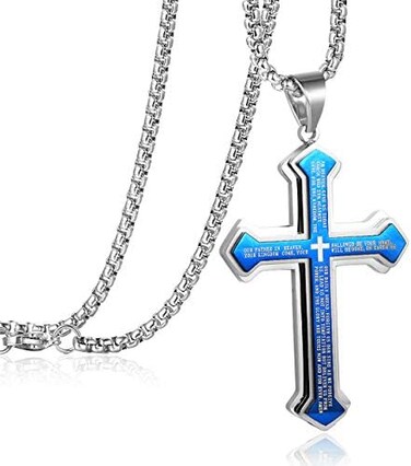 Rehoboth Men's Stainless Steel Nail Lord's Prayer Cross Pendant Necklace for Men Women Big Pendant and Strong Chain 24'