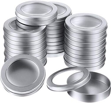 TecUnite 4 oz Metal Tin Cans Round Tin Containers Empty Tin Cans with Clear Top for Kitchen Office Candles Candies and Gifts Holding (24 Pieces