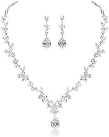 Hadskiss Jewelry Set for Women, Necklace Dangle Earrings Bracelet Set, Jewelry Set with White AAA Cubic Zirconia, Allergy Free Wedding Party Jewelry for Bridal Bridesmaid