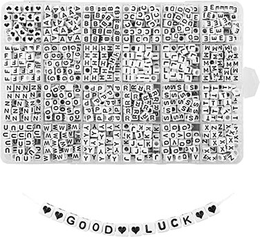 Quefe 1440pcs Acrylic Letter Beads White Cube Alphabet Beads Sorted Alphabet Beads for Jewelry Making, Bracelets, Necklaces, Key Chains (6 x 6mm