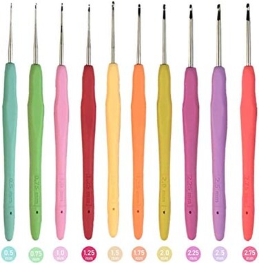 MTGHYAYA 10 Small Sizes Crochet Hooks Sett, 0.5mm - 2.75mm Ergonomic Soft Handle Thread Crochet Lace Hooks