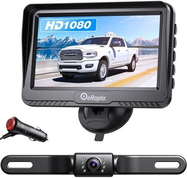 eRapta Backup Camera ERT01 with 4.3 inch Monitor License Plate Back Up Camera for Car Pickup Truck SUV Rear View Camera Backing Reverse Camera Crystal Clear Image IP69 Waterproof Nice Night Vision