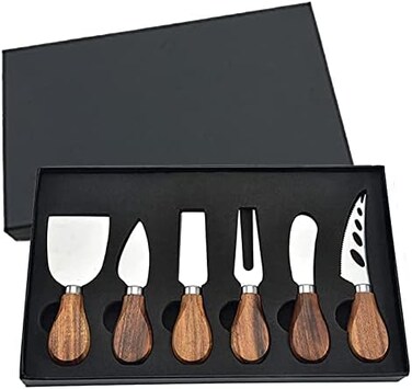 KT-GARY Cheese Knife Set-6 Pieces Cheese Knives with Bamboo Wood Handle Steel Stainless,Cheese Slicer Cheese Cutter for Charcuterie Boards and Cutlery Gift Set
