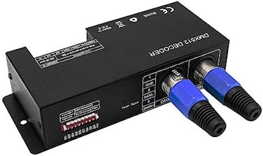 وحدة تحكم LED عالية الطاقة من AMKI، 4 قنوات، 8 أمبير/قناة، DMX، وحدة فك تشفير LED DMX 512، مُخفّت إضاءة، تعمل بجهد تيار مستمر 12-24 فولت، لشرائط أو مصابيح LED RGB