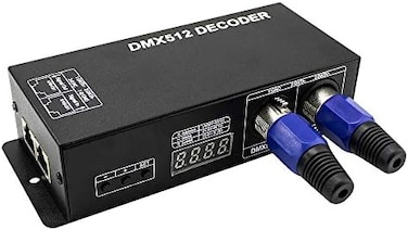 وحدة تحكم فك تشفير DMX عالية الطاقة من AMKI، محرك تعتيم LED DMX 512 بجهد DC12V-24V لشرائط أو مصابيح LED RGB (3 قنوات مع شاشة عرض رقمية)