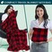 PAVILIA Travel Blanket with Soft Bag Pillow Case, Compact Blanket for Airplane, Road Trip, CampingLarge Portable Fleece Blanket for Plane Car Bus Train with Hand Luggage Strap 60x43 (Checker Red