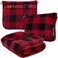 PAVILIA Travel Blanket with Soft Bag Pillow Case, Compact Blanket for Airplane, Road Trip, CampingLarge Portable Fleece Blanket for Plane Car Bus Train with Hand Luggage Strap 60x43 (Checker Red