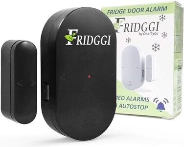 FRIDGGI Fridge Door Alarm with Delay, Low/Loud 80dB to 110dB, Freezer Door Chime when Left Open, 60sec, 120sec, 180sec Reminders (Black