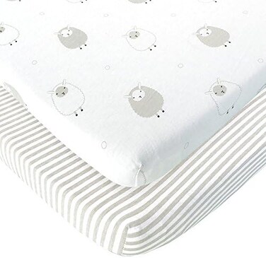 Joey + Joan JoeyJoan Bassinet Fitted Sheets for Baby Beside Dreamer Bedside Sleeper and Chicco Next2Me &ndash; Fits 20 x 33 Mattress &ndash; Snuggly Soft Jersey Cotton &ndash; Grey &ndash; 2 Pack